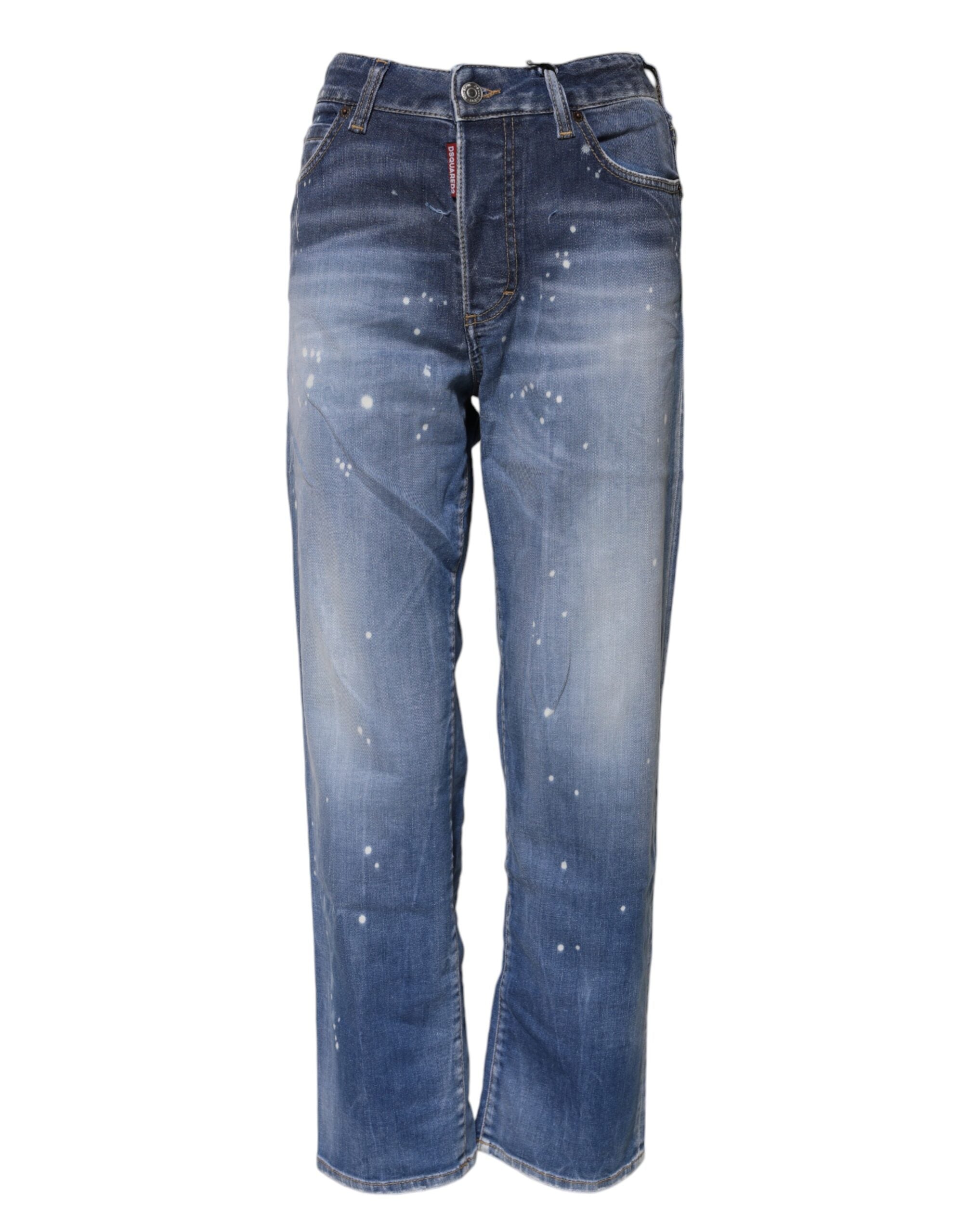Dsquared² Blue Washed Cotton Mid Waist Straight Jeans